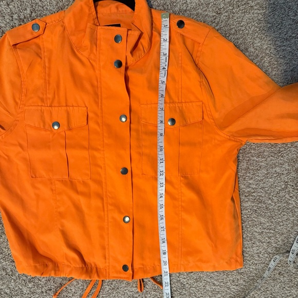 Orange Button front Drawstring Women's Jacket - Picture 13 of 13